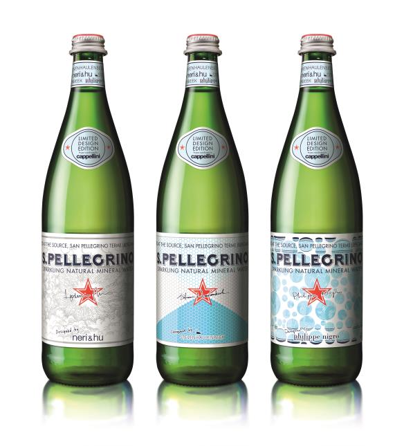 S. Pellegrino vient de lancer une édition limitée de bouteilles aux étiquettes signées de différents designers : Neri & Shu (Clouds), du Français Philippe Nigro (Bubbles) et de Stevn Haulenbeek (Earth).