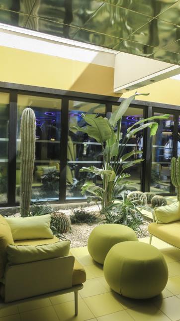 Le Cactus Bar est un espace de détente qui évoque les jardins exotiques de la côte méditerranéenne