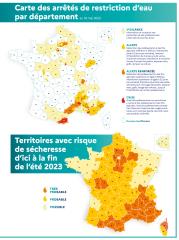 Carte des arrêtés de restriction d'eau par département et territoires avec risque de sécheresse...