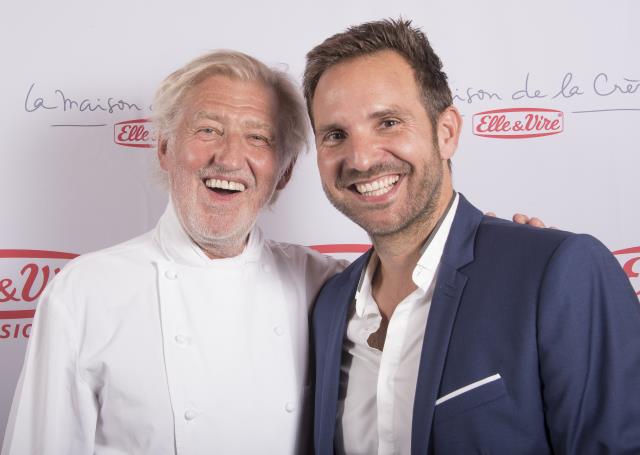 Pierre Gagnaire et Christophe Michalak, tous deux auteurs de recettes inédites inspirées par la Crème Excellence Elle & Vire Professionnel.