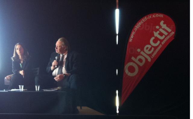 Agnès Jullian (vice-présidente de la Région en charge du tourisme) et Patrick Goyet (directeur d'ATOUT France Espagne-Portugal) au Club de l'éco d'Objectif Languedoc-Roussillon