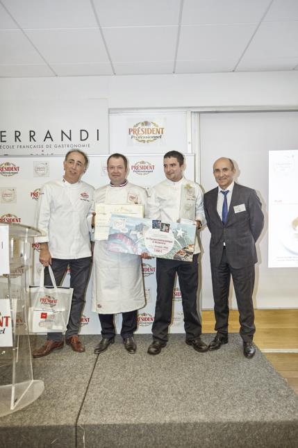 Guy-Michel Venuto, conseiller culinaire Président Professionnel, Eric Pras, John Argaud et Patrick Pétard, directeur général chez Lactalis Foodservice Europe.