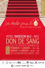 collecte du don du sang organisé à l'hôtel Radisson Blu  Nice les 13 et 14 janvier