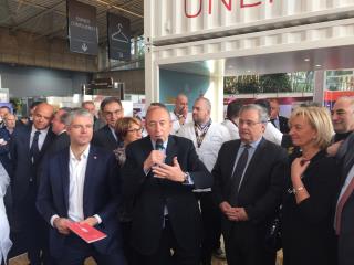 De gauche à droite : Laurent Wauquiez, président de la région Rhône-Alpes Auvergne, Gérard Collomb,...