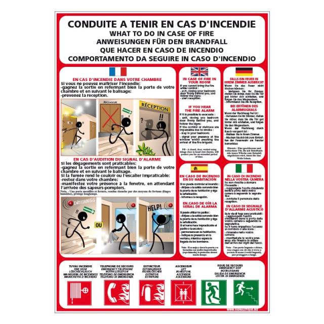 Une consigne d'incendie doit être affichée dans chaque chambre.