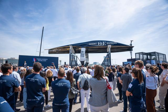 Cérémonie de baptême du monocoque Orient Express Racing Team, à Barcelone, le 20 mai 2024.