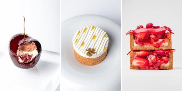 Quelques créations proposées au Royal Monceau : la fôret noire, la tarte citron ou encore la tarte aux fraises