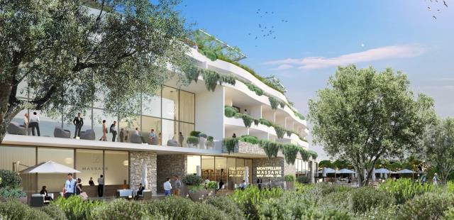 L'architecture du nouvel Horizon Resort Massane se fond dans les vallonnements environnants.