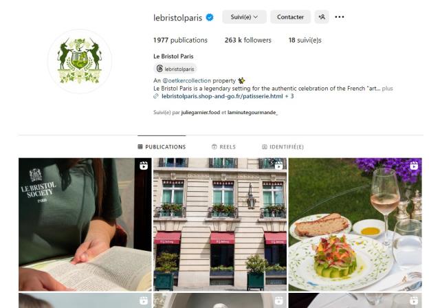 Capture du compte Instagram du Bristol Paris.