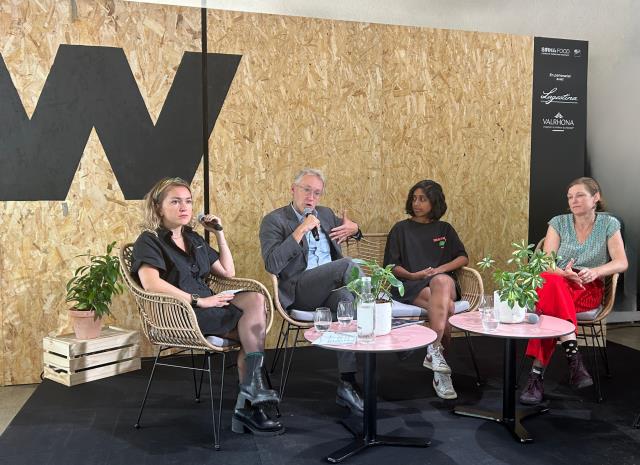 Laurent Plantier (FrenchFood Capital), Graffi Rathamohan (PNY burger) et Ariane Delmas (Les Marmites volantes) étaient réunis au salon Omnivore pour parler financement, éthique et rentabilité.