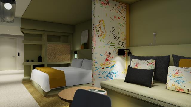 Vue 3D d'une chambre du futur hôtel Bizipoz, à Saint-Jean-de-Luz.