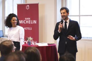 Elisabeth Boucher, directrice de la communication Michelin, et Gwendal Poullennec, directeur...