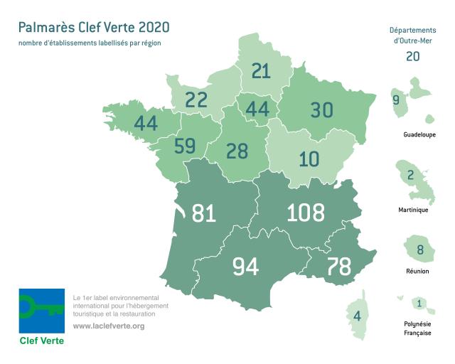 Nombre d'établissements labellisés par région.