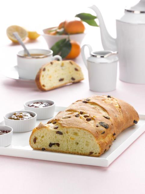 Le pain façon Panettone, avec les mêmes ingrédients que le panettone italien : raisins secs, écorces d'oranges confites, zestes de citron…