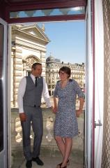 Pedro Gomes,  directeur du Grand Hôtel du Midi à Montpellier et son architecte d'intérieur Julie...