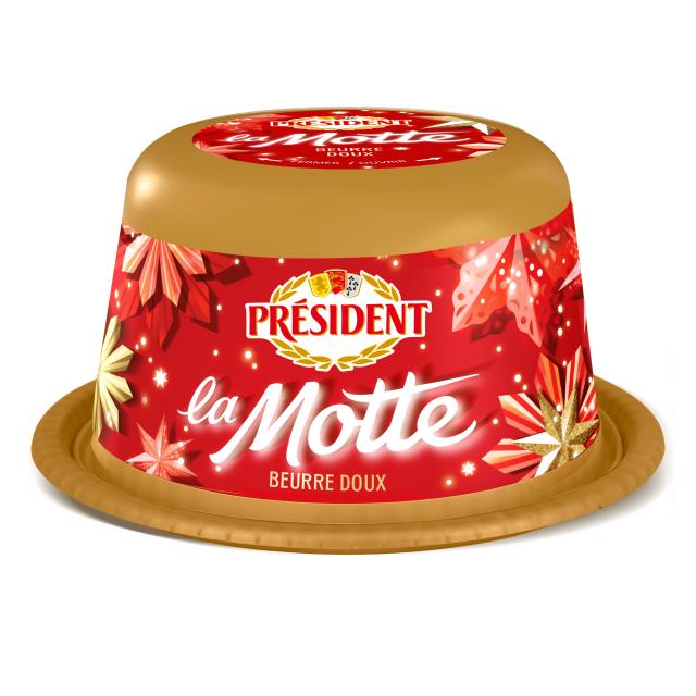 Un packaging festif pour la motte de beurre doux Président.