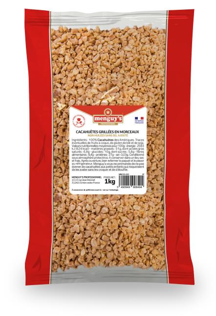 Le sachet d'éclats de cacahuète 1 kg de Menguy's Professionnel.