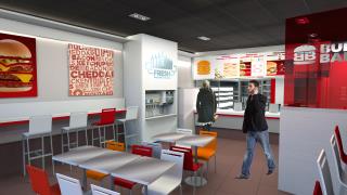 Simulation de l'intérieur du 'Bar à Burger by Quick' qui ouvrira sa première unité avant l'été dans...