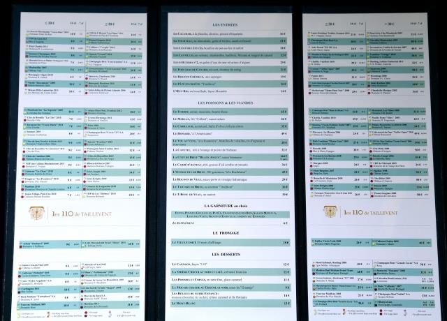 La carte des 100 Taillevent.