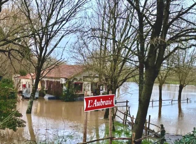 La Guinguette de l'Aubraie, entourée de 2,88 mètres d'eau.