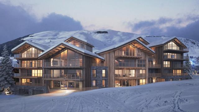 Vue 3D de la résidence hôtelière haut de gamme prévue aux Deux Alpes par Pulsim.