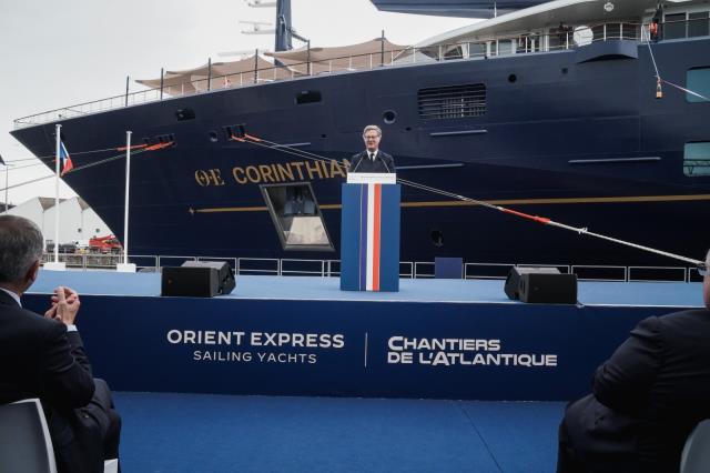Sébastien Bazin, PDG d'Accor, le 29 mai à Saint-Nazaire, lors du baptème de l'Orient Express Corinthian