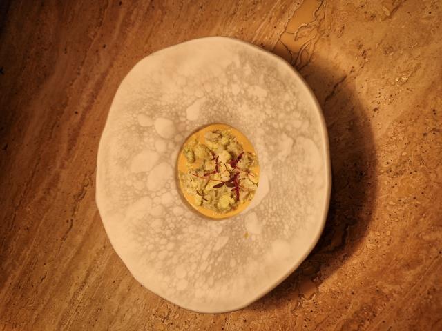 Royale de chou-fleur, tourteau Normand, vinaigrette des têtes par Guillaume Goupil
