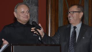 Joël Robuchon, président de l'édition 2014 d'Agecotel, et Paul Obadia, directeur général...