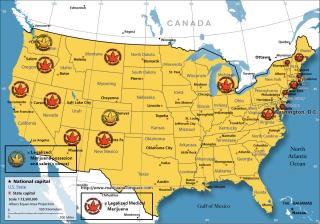 Sur cette carte des Etats-Unis, la marijuana est accepté pour raisons médicales dans un certains...