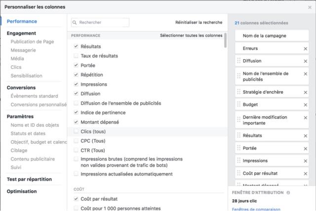 Personnalisez vos colonnes de statistiques en fonction de vos besoins.