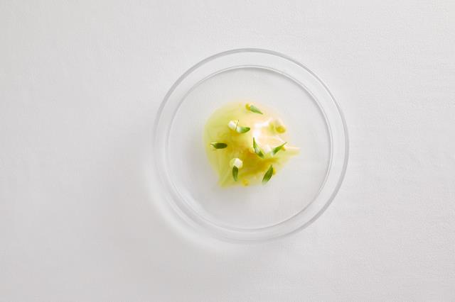 Crabe, poire Nashi, Céleri et huile de Wasabi