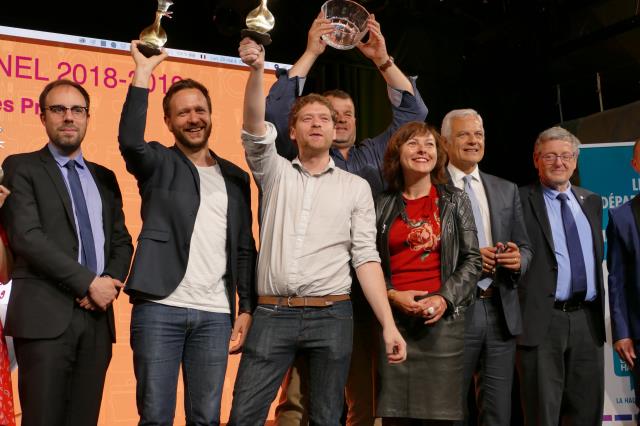 Prix Lucien Vanel 2019, Simon Carlier le lauréat entouré de Carole Delga, Président de Région, Alain Di Crescenzo, Président de la CCI et Guy Pressenda