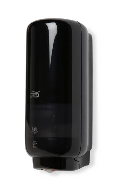 Distributeur de savon S4 Sensor (disponible en blanc et en noir). Le savon mousse Tork est disponible avec ou sans parfum.  Permet un lavage rapide des mains. Les cartouches, scellées au niveau de la pompe, facilite la maintenance. Une recharge contient 2