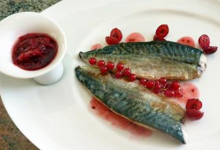 Filet de maquereaux, compotée aux groseilles à maquereaux en aigre-doux