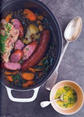 Palette aux saucisses et lentilles de Marie, giclée de beurre fondu au vinaigre, une recette...